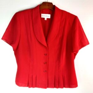 Danny & Nicole 14P Elegant Red Button-Up Pleated Blouse Petite